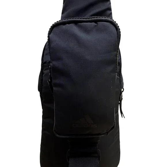 Adidas Unisex Black Nylon Multiple Zippered Adjustable Strap Sling Backpack - Picture 11 of 16